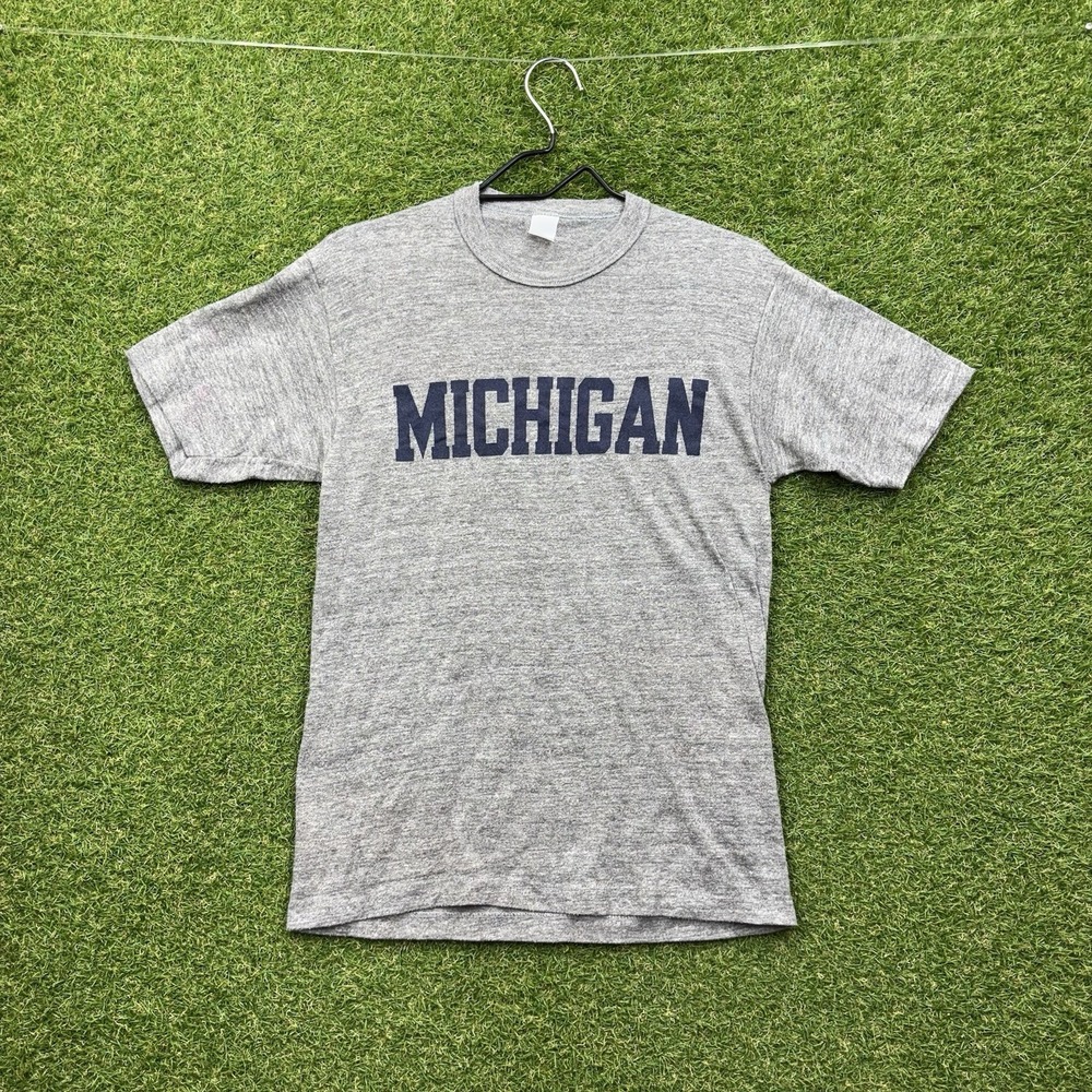 Vintage Champion Michigan Wolverines Shirt Mens Small USA Gray Single Stitch